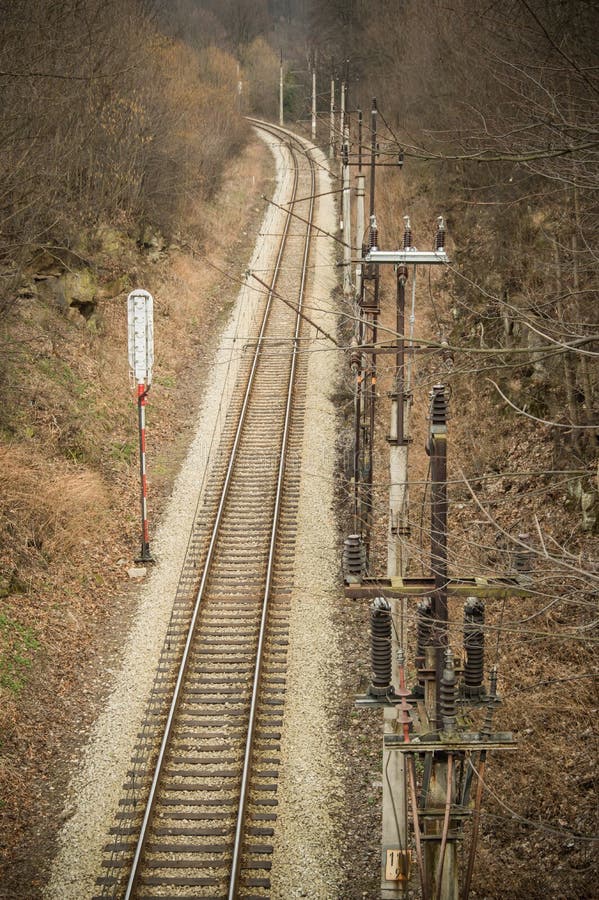 Railway Tracks with Electric Traction for Trains Stock Image Image of