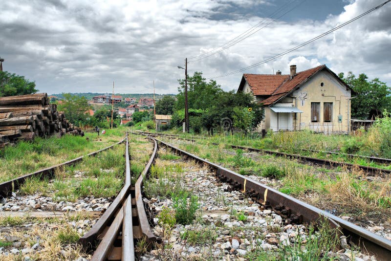 Railway Tracks and an Old House Station Stock Photo Image of