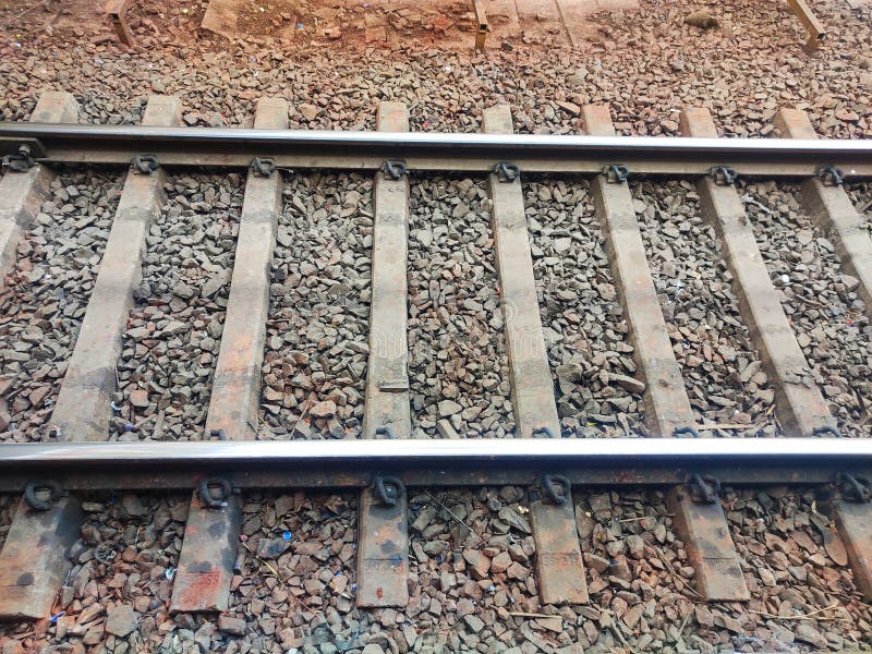 Railway Tracks .railway Station Stones Top Angle Train Iron Stock Photo