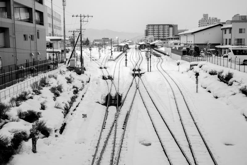 Railway under white snow