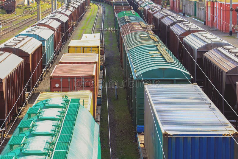 Railway wagons with cargo of metal and grain in port of Odessa. royalty free stock photos Railway wagons with cargo of metal and grain in port of Odessa. royalty free stock photos