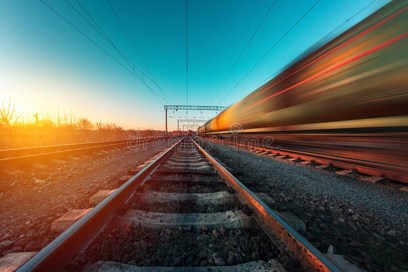 Railway on which a freight train royalty free stock image