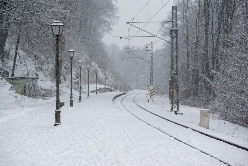Railways covered by snow in winter. Slovakia royalty free stock photography Railways covered by snow in winter. Slovakia royalty free stock photography