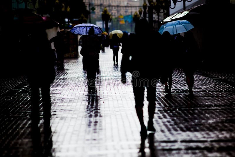 Rain Arbat street in Moscow