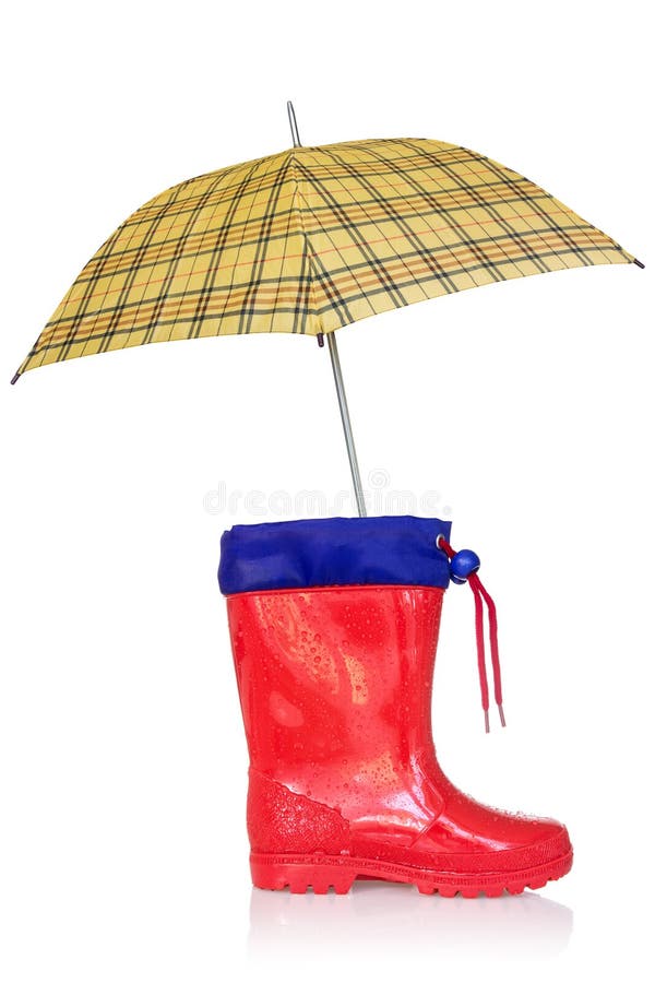 Rain Boot and a Yellow Umbrella Stock Image Image of protection