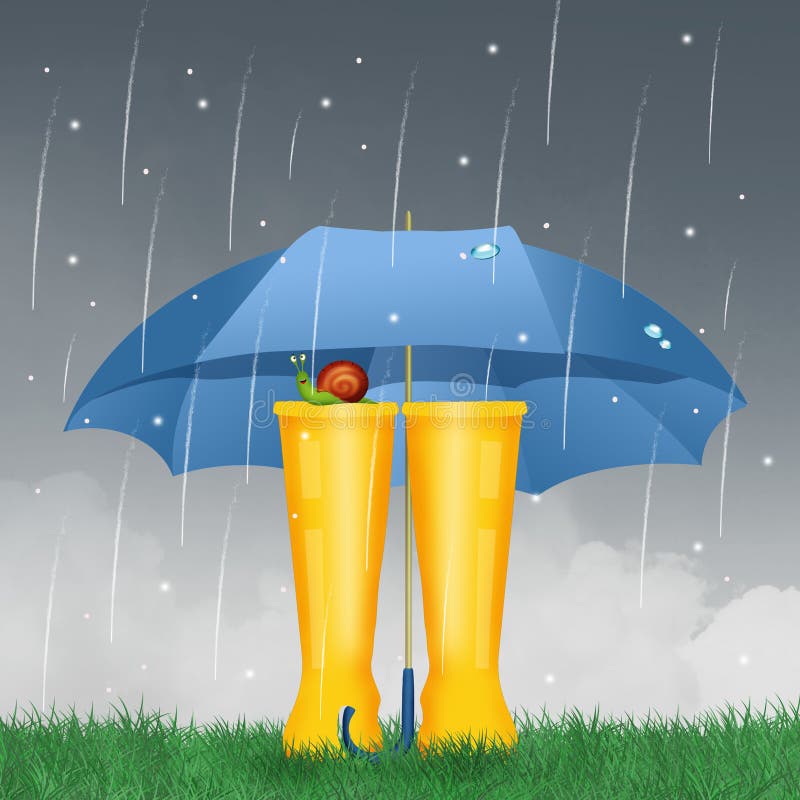 Rain boots with umbrella stock illustration. Illustration of nature