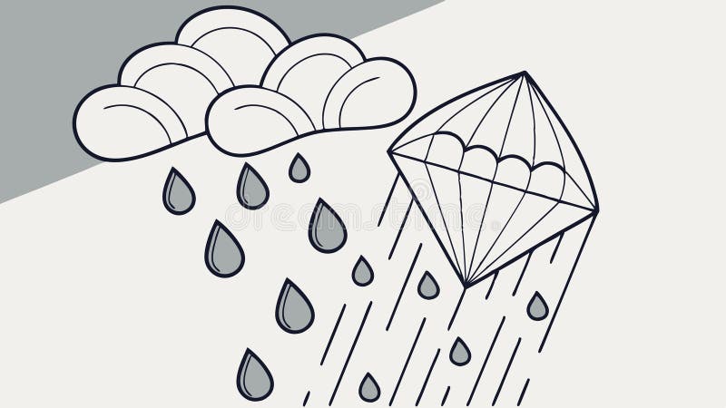 A unique outline vector illustration of a rain cloud raining down on a diamond. This graphic is perfect for themes of wealth, preciousness, unexpected fortune, or abstract weather concepts. Its symbolic nature makes it intriguing for various conceptual designs, vector design Generative AI. Fortune raining vectors