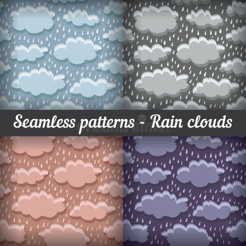 Rain clouds. Storm. Seamless pattern. Vector set.