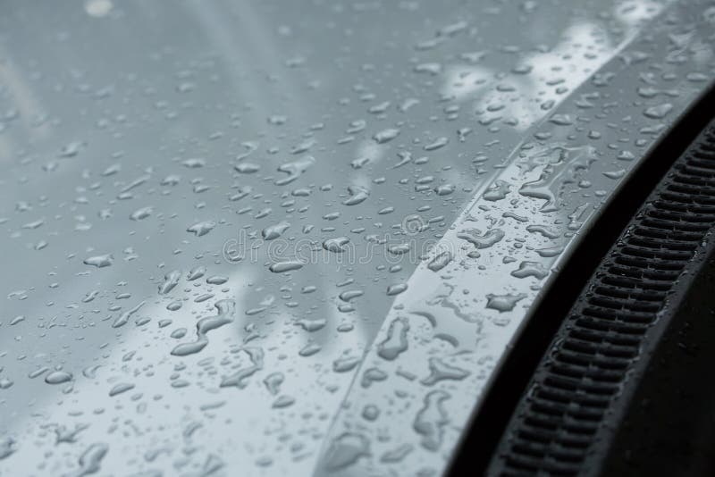 Rain Drops on Car with No Glass Coating Protection Stock Photo Image