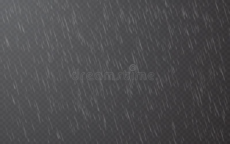 Rain drops on transparent background. Falling water drops. Nature rainfall. Vector illustration