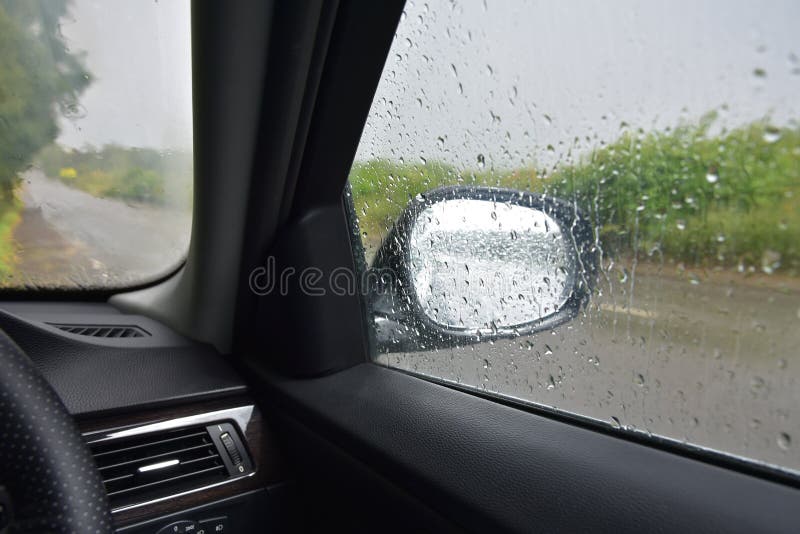 Rain Outside the Car Window Stock Photo - Image of driving, rearview