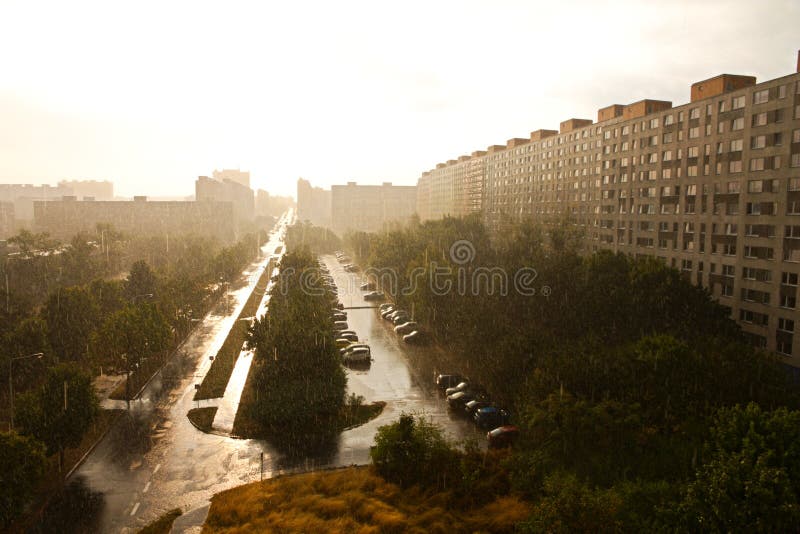 Rain on the estate stock image. Image of management, center 58010589
