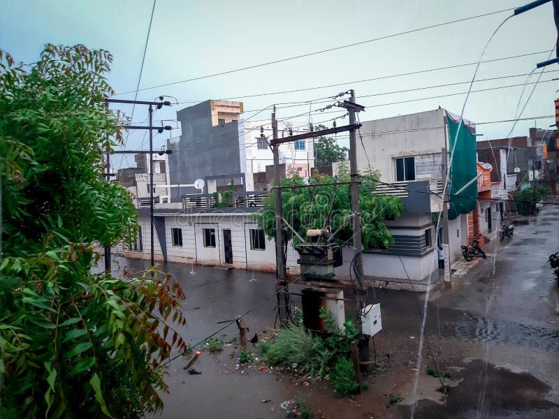 Rain Sight in Mandsaur City Colony ( India ) Stock Photo Image of