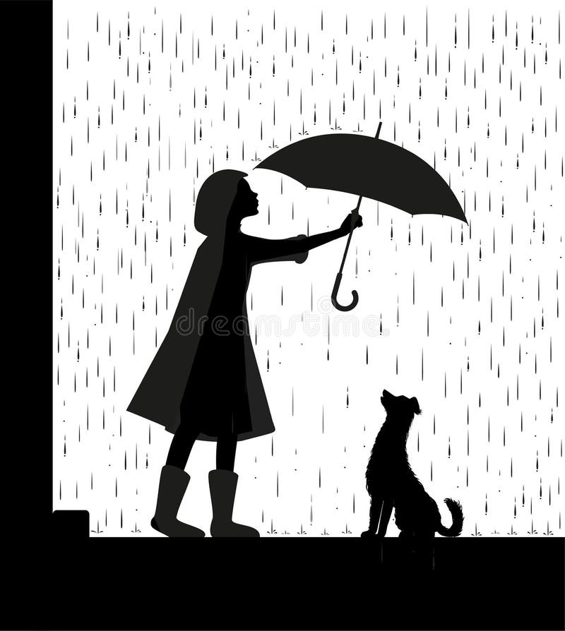 cat Umbrella Girl In Rain Drawing and girl in the rain