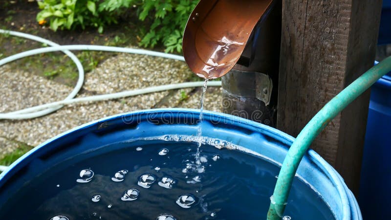 Rain Water Is Streaming into Barrel