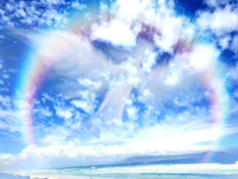 Rainbow angel over the sea