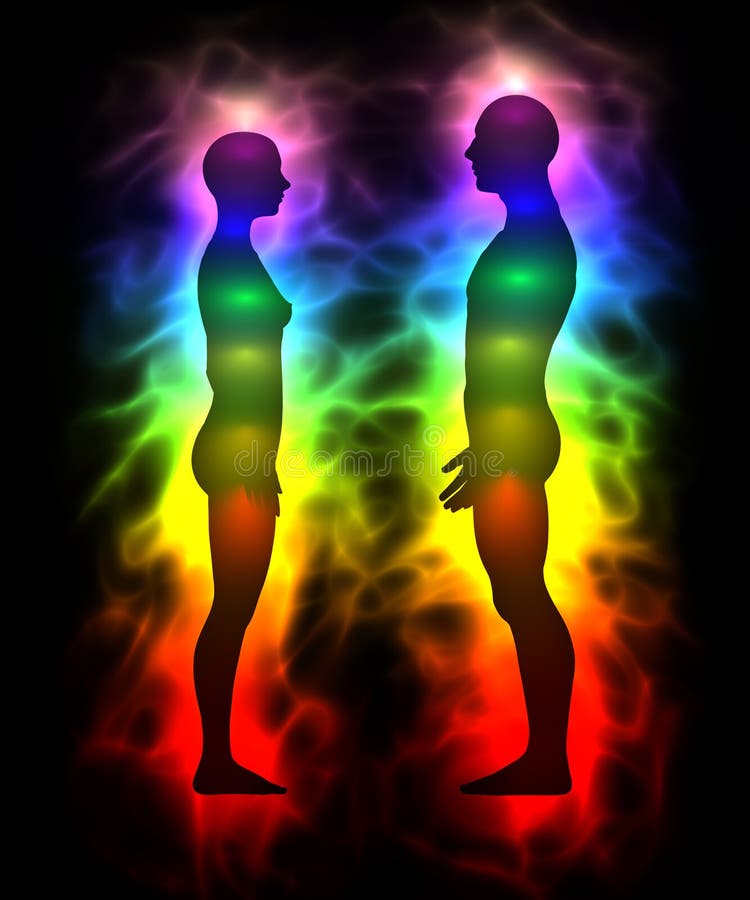 Rainbow aura - silhouette of woman and man