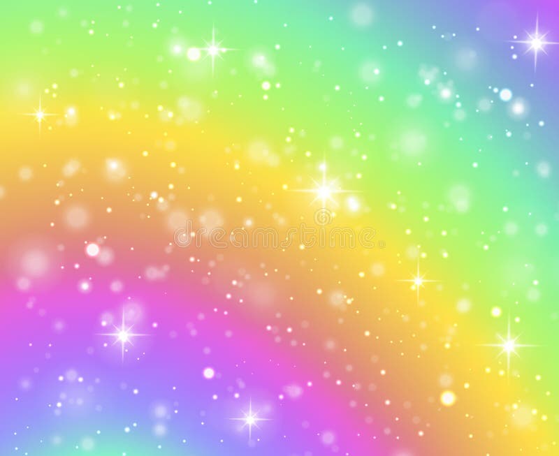 Rainbow Background. Fantasy Unicorn Galaxy, Fairy Stars in Pastel Sky and  Bokeh, Iridescent Hologram Texture with Stock Vector - Illustration of  bright, gradient: 173577640