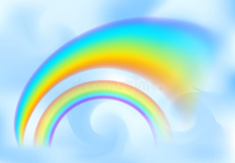 Rainbow in the blue sky among the light clouds royalty free illustration