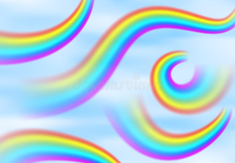 Rainbow in the blue sky among the light clouds vector illustration