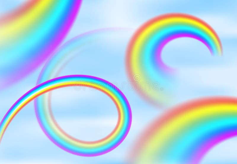 Rainbow in the blue sky among the light clouds stock illustration