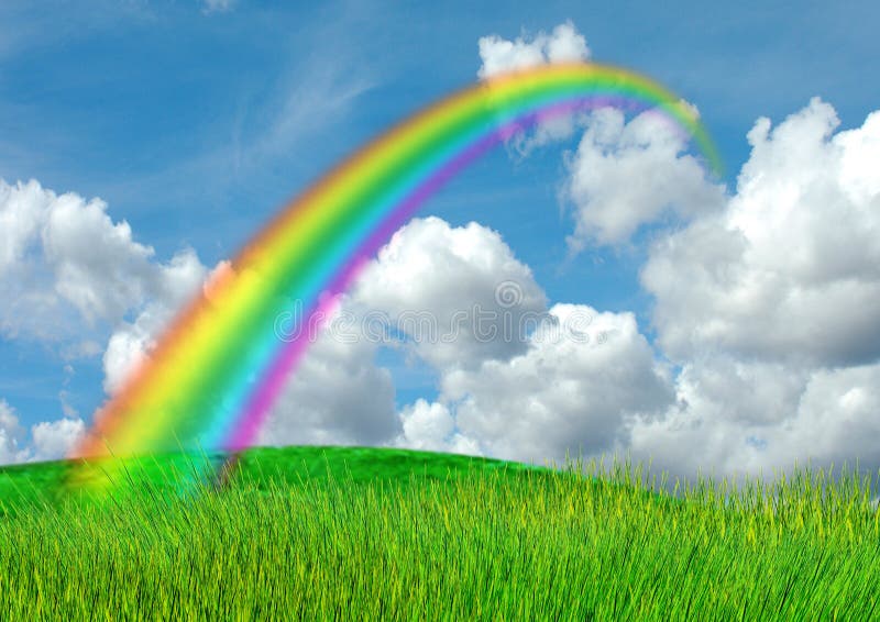 Rainbow In The Blue Sky Stock Image Image Of Meadow 21447453