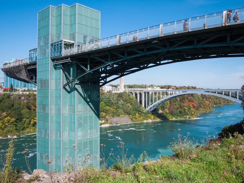 The Rainbow Bridge Between The USA And Canada At Niagara Falls Stock