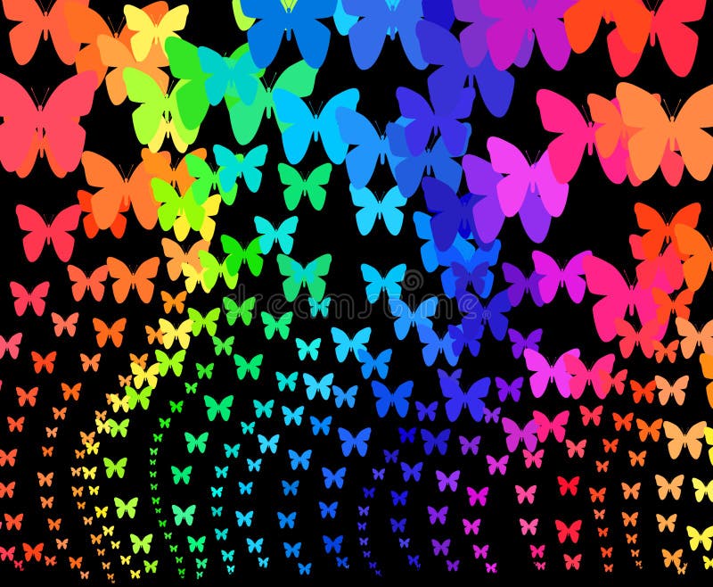 Rainbow butterflies on black background