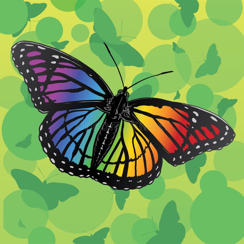 Butterfly rainbow subtle stock illustration. Illustration of branch