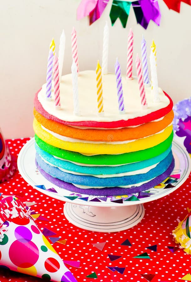 Rainbow Cake for with Candles Stock Photo Image of sweet, cake 64576324