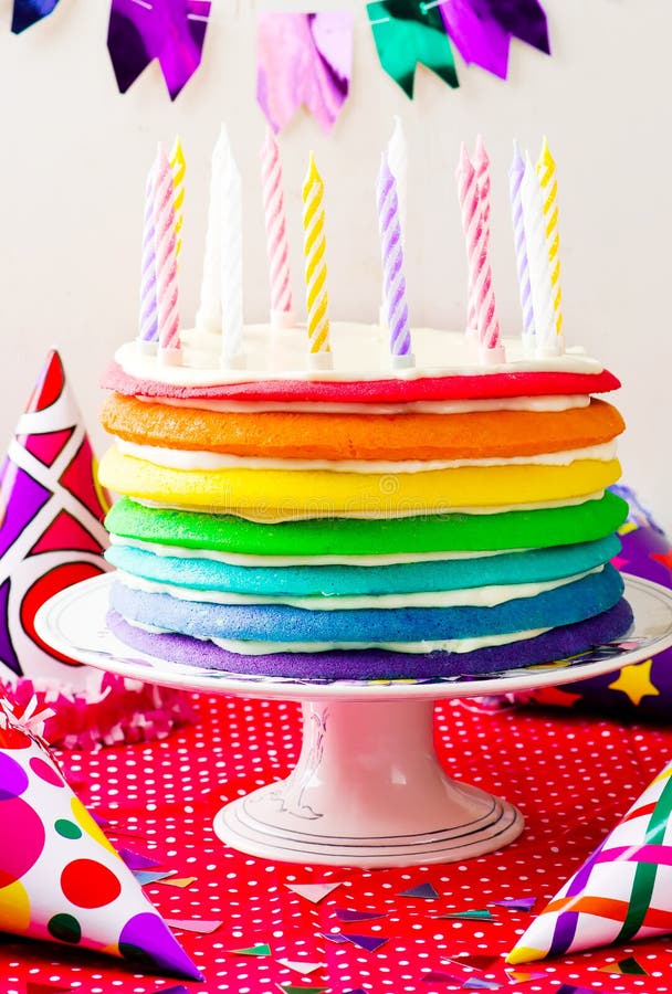 Rainbow Cake for with Candles Stock Photo Image of sweet, cake 64576324