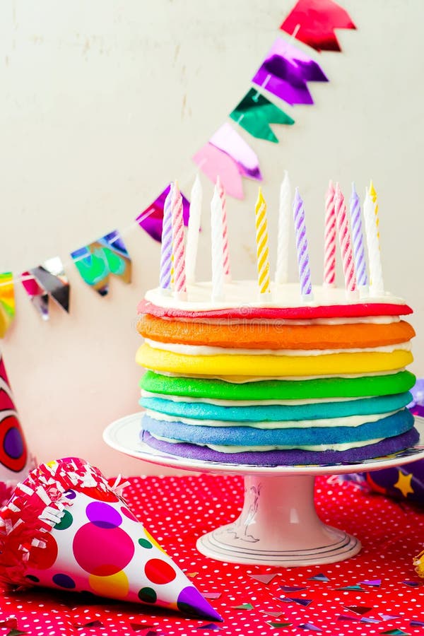 Rainbow Cake for with Candles Stock Image Image of colorful, candle