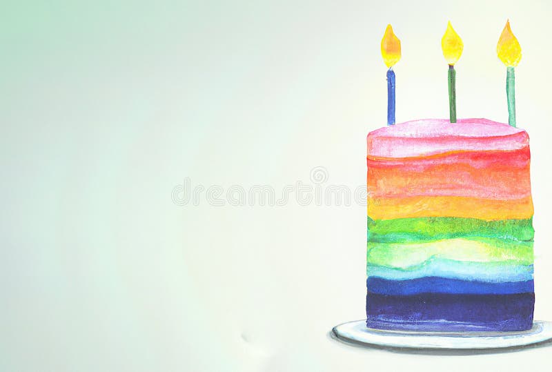 Rainbow Cake with Candles and Slice of Cake on the Side, Studio Light
