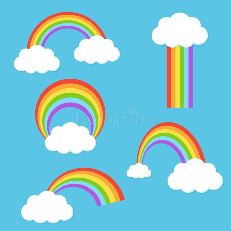 Rainbow with clouds vector set