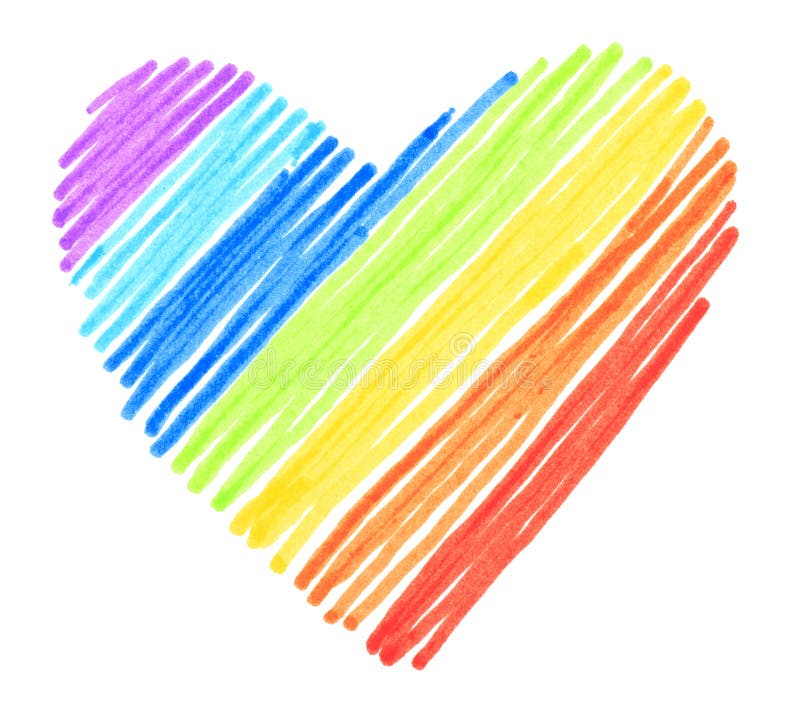 Rainbow color drawing stroke heart shape on white background