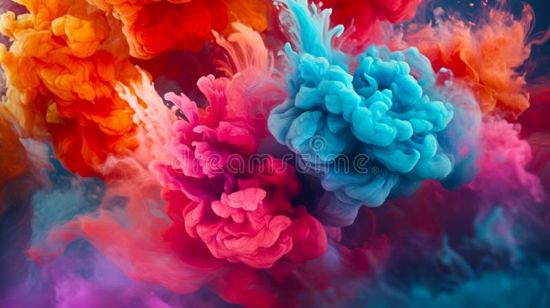 Rainbow color explosion. Colored ink in water. Dreamy colorful mindscape with a colorful flower shapes. Generative AI royalty free illustration