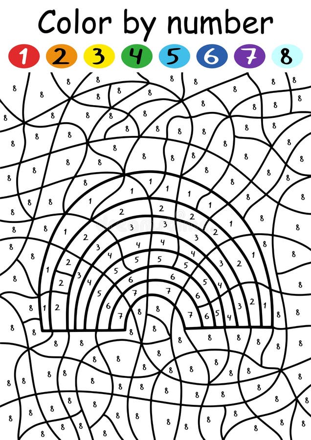 Rainbow Color by Number Game for Children Vector Illustration Stock