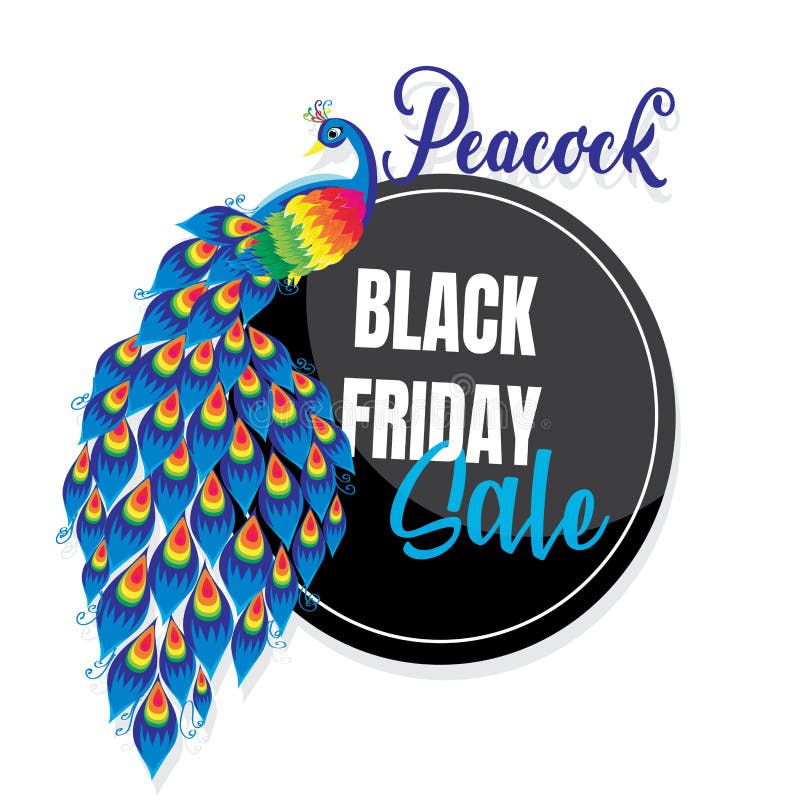 Rainbow Color Peacock with Black Friday Sale Banner Stock Illustration