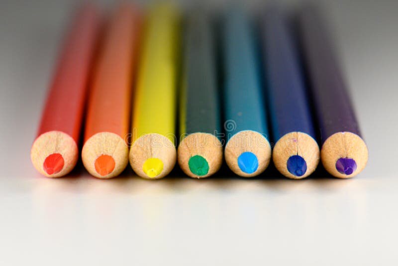 Rainbow of Colored Pencil Tips Lined Horizontal Stock Image