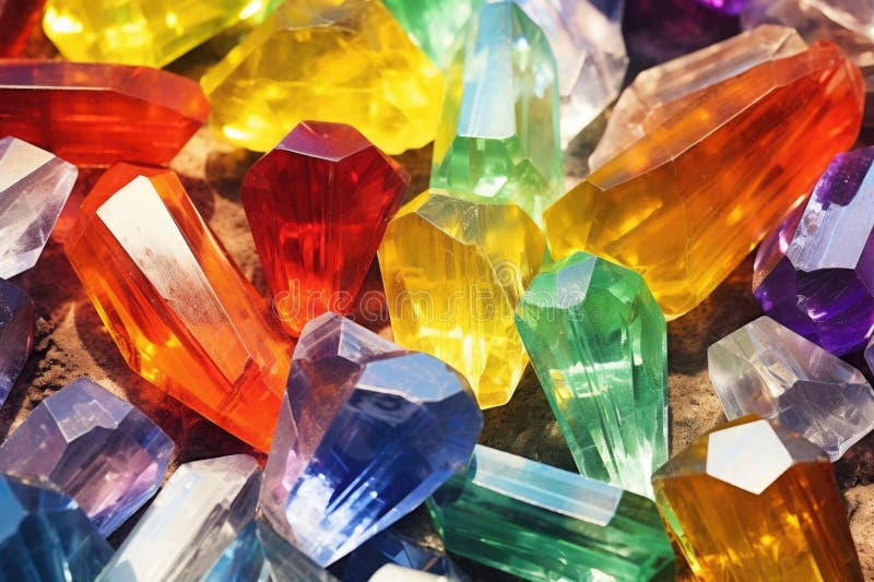 Cristale de curcubeu spumante sub lumina solară directă. Cristale de curcubeu spumante în lumina directă a soarelui, create cu ajutorul generativ generat