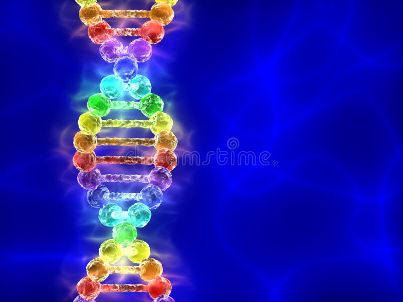 Rainbow DNA (deoxyribonucleic acid) on blue background