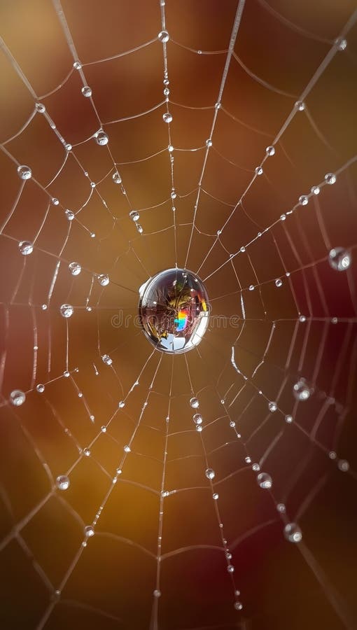 A rainbow in a drop: the magic of an autumn morning on a spiderweb royalty free illustration