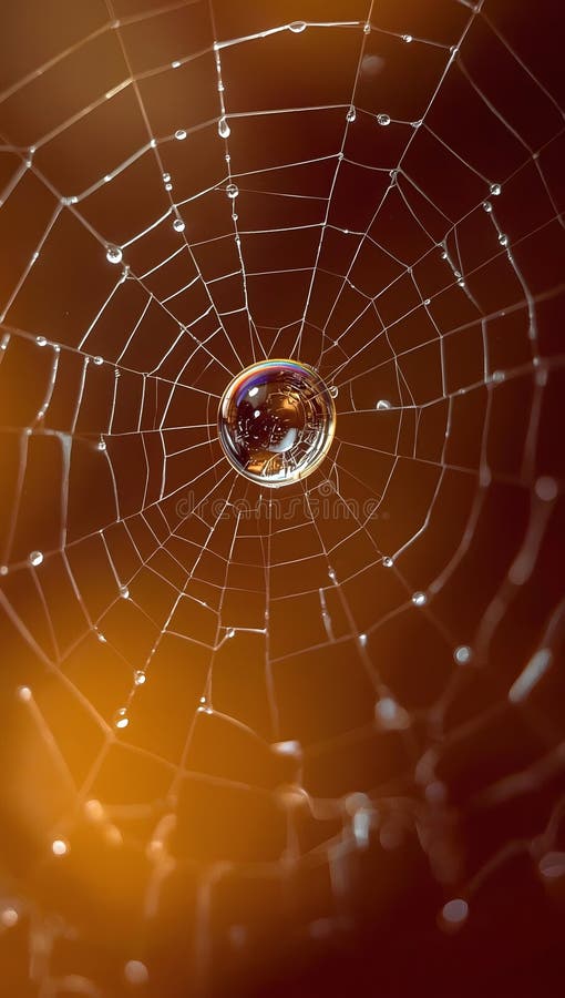 A rainbow in a drop: the magic of an autumn morning on a spiderweb royalty free illustration