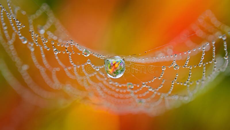 A rainbow in a drop: the magic of an autumn morning on a spiderweb royalty free illustration