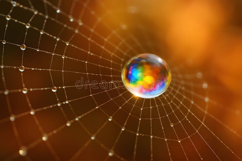 A rainbow in a drop: the magic of an autumn morning on a spiderweb royalty free illustration