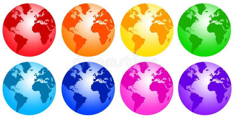 Planet earth in all colors of the rainbow (resolution is high enough for the globes to be used separately). Planet earth in all colors of the rainbow (resolution is high enough for the globes to be used separately)