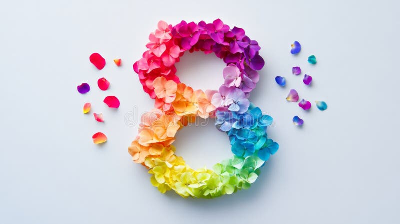 Rainbow Flower Number Eight Vibrant Hydrangea лепестки искусно устроены, чтобы сформировать число восемь распыленных лепестков доб бесплатная иллюстрация