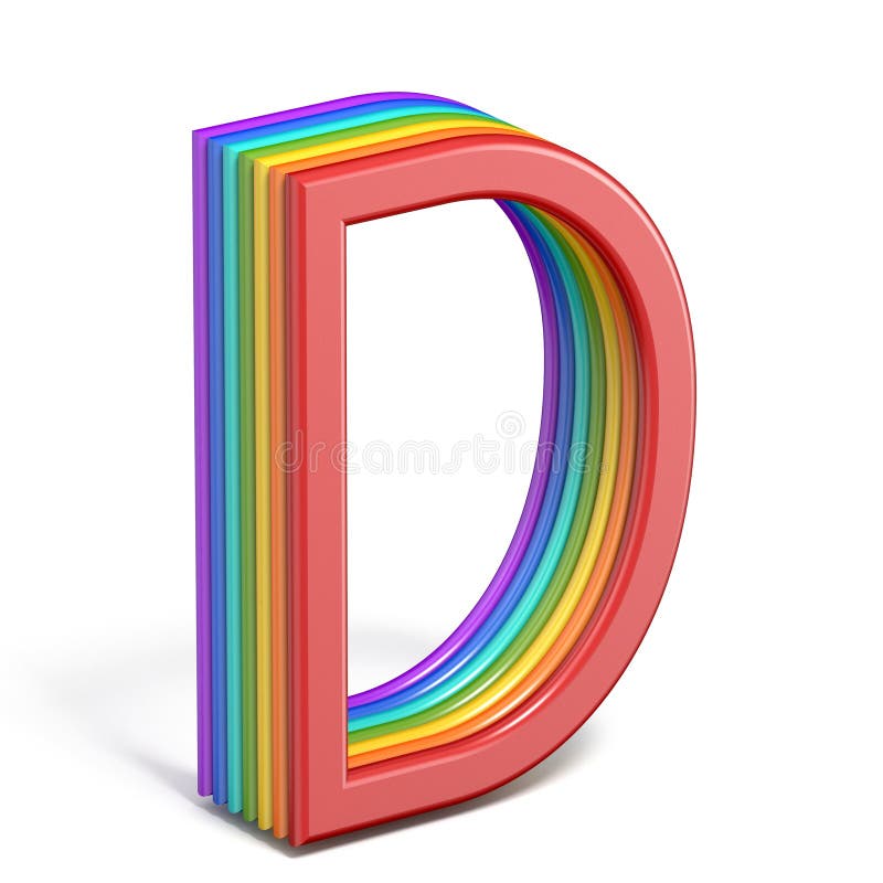 Rainbow font letter D 3D stock illustration. Illustration of shiny ...
