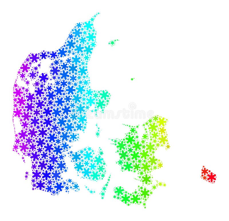 Rainbow Gradiented Frost Mosaic Denmark Map from Snow stock illustration