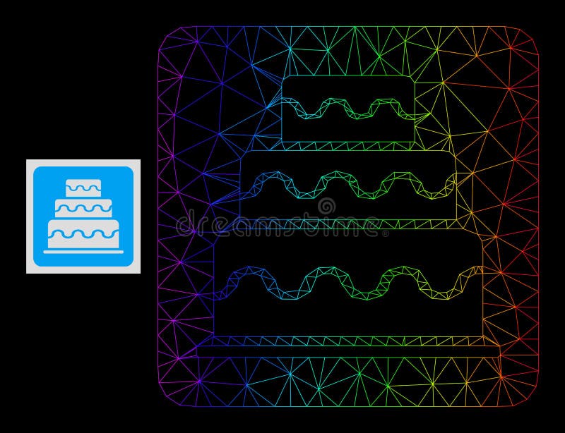 Rainbow Gradient Polygonal Mesh Cake Icon stock illustration